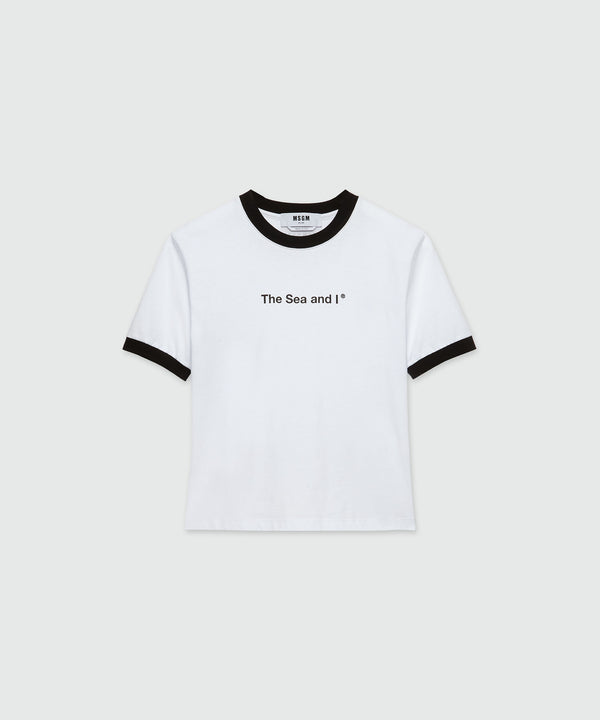 T-Shirt in jersey bianco con quote MSGM