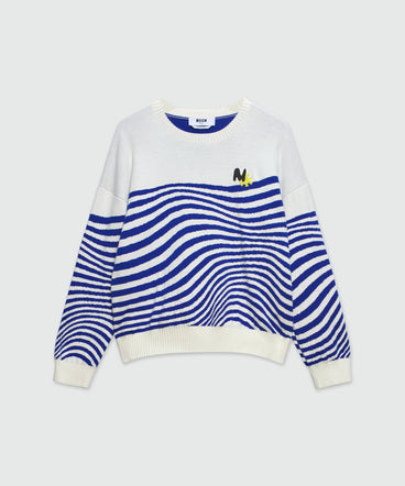 Wave patterned cotton sweater