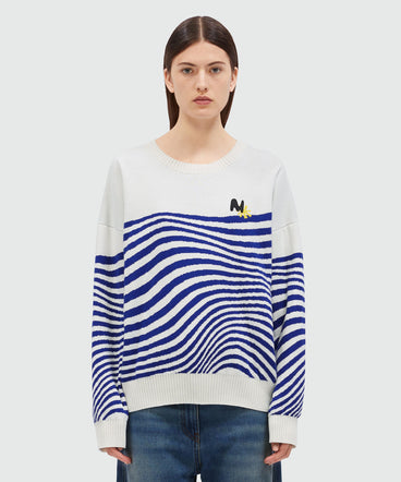 Wave patterned cotton sweater