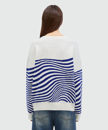 Wave patterned cotton sweater