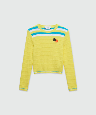 Terry cotton sweater with striped pattern