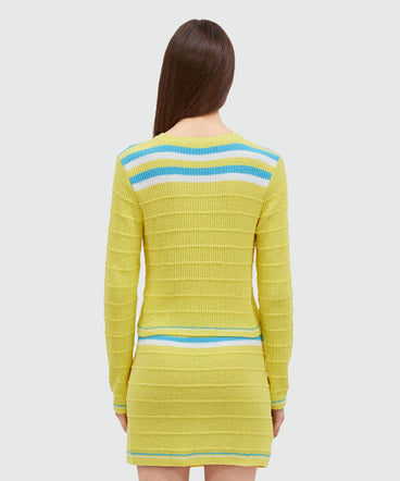 Terry cotton sweater with striped pattern