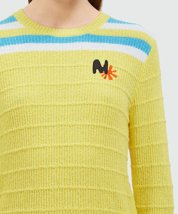 Terry cotton sweater with striped pattern