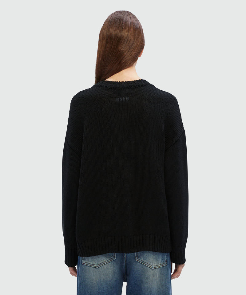 Black cotton sweater with "La Vedetta" motif 99 Women 