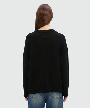 Black cotton sweater with "La Vedetta" motif