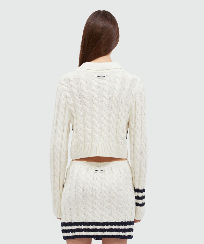 Cable cotton sweater with striped pattern OFF WHITE Women 