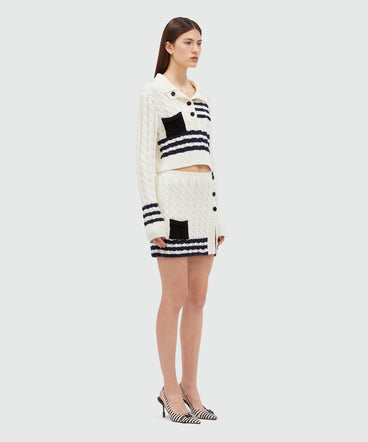 Cable cotton sweater with striped pattern