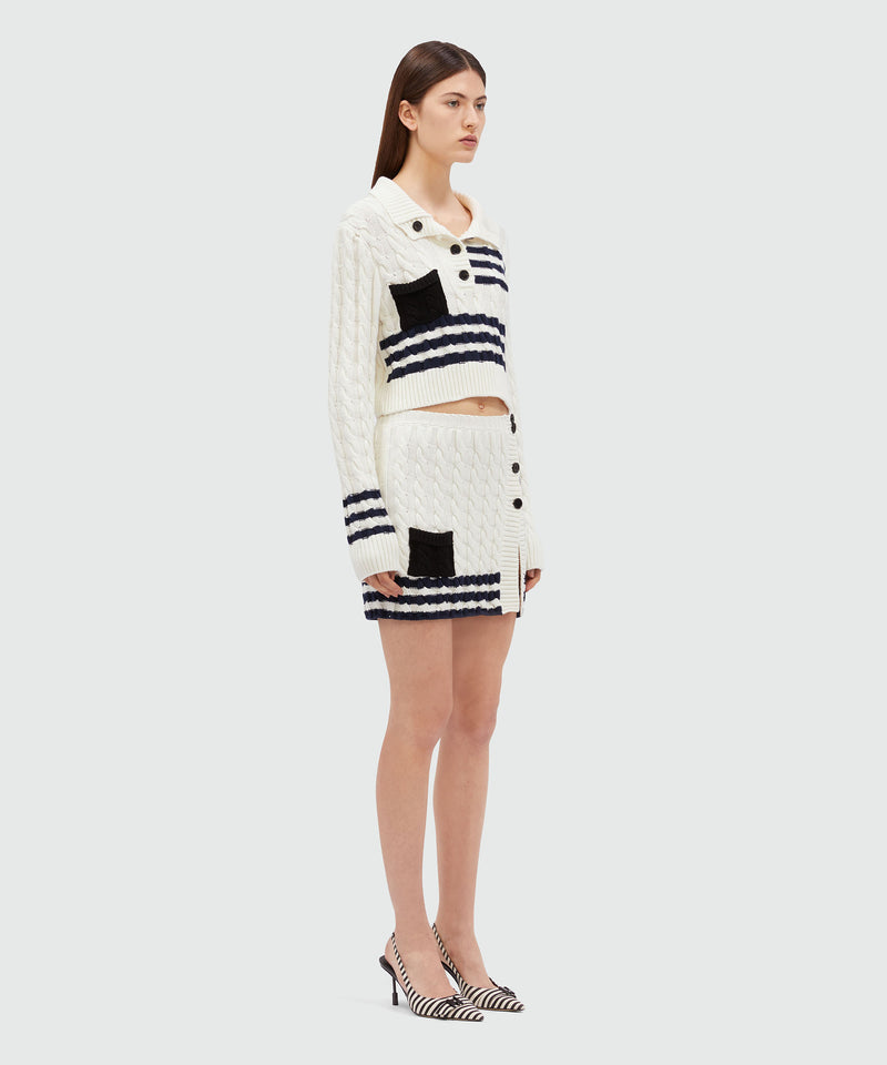 Cable cotton sweater with striped pattern OFF WHITE Women 