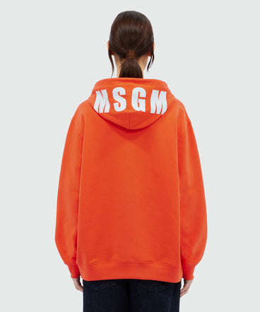 Orange cotton sweatshirt with maxi logo print