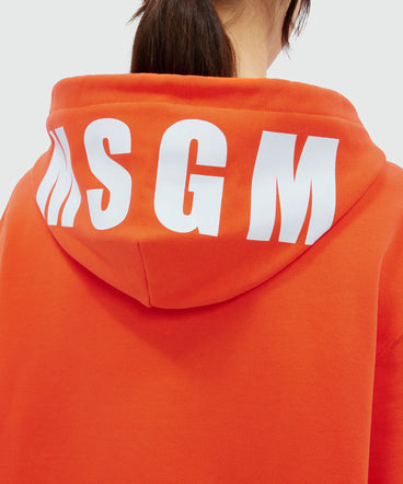 Orange cotton sweatshirt with maxi logo print