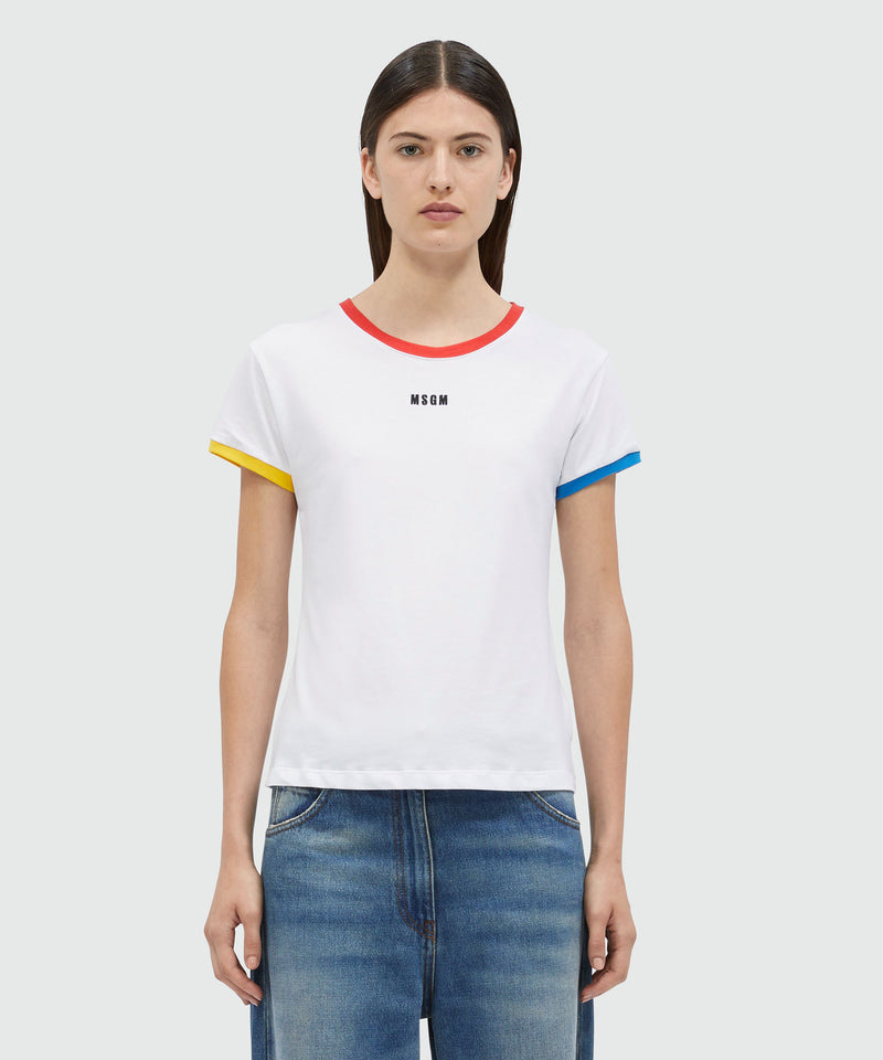 White stretch jersey T-Shirt with multicolored profiles WHITE Women 