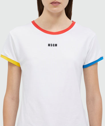 White stretch jersey T-Shirt with multicolored profiles