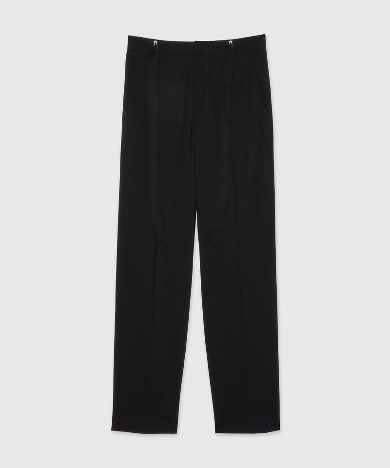 Pantalone nero in lana con coulisse in vita Nero Donna 