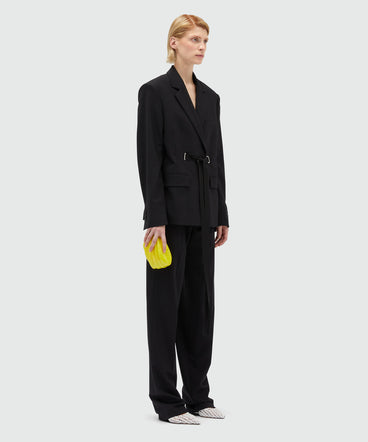 Black wool trousers with drawstring waist