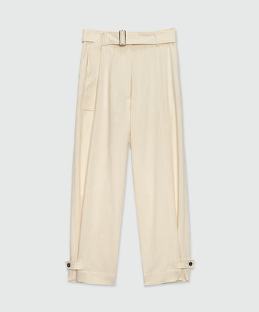 Ivory flamed viscose canvas trousers