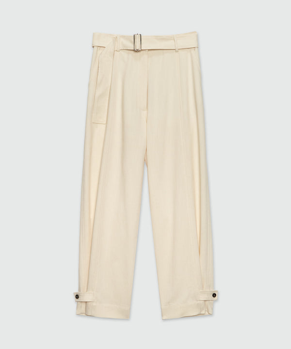 Ivory flamed viscose canvas trousers