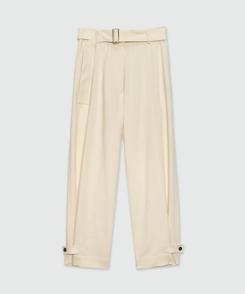 Ivory flamed viscose canvas trousers OFF WHITE Women 