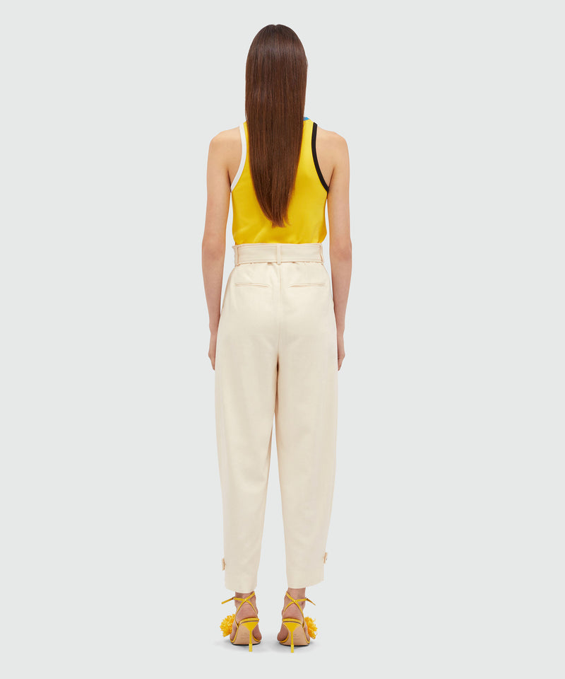 Ivory flamed viscose canvas trousers OFF WHITE Women 