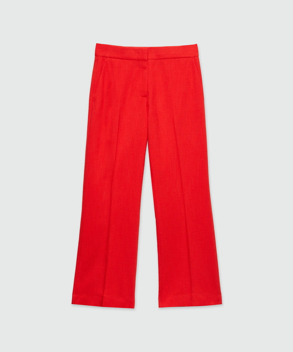 Pantalone rosso in canvas di viscosa fiammato