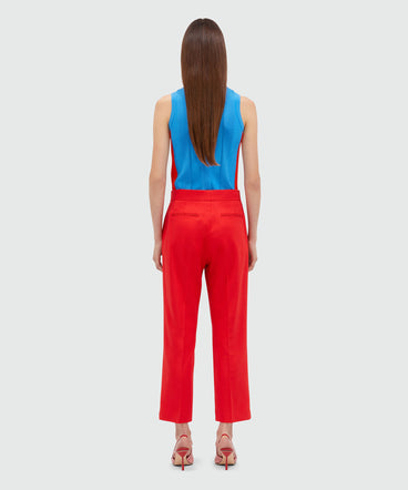 Red trousers in slub viscose canvas