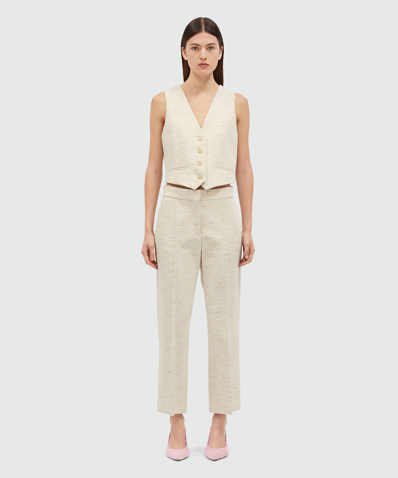 Cream trousers in fancy gabardine OFF WHITE Women 