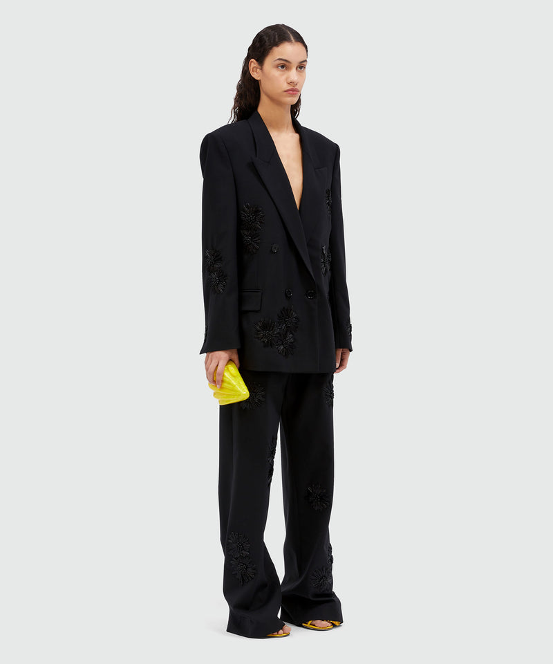 Wool trousers with raffia applications Black Women 