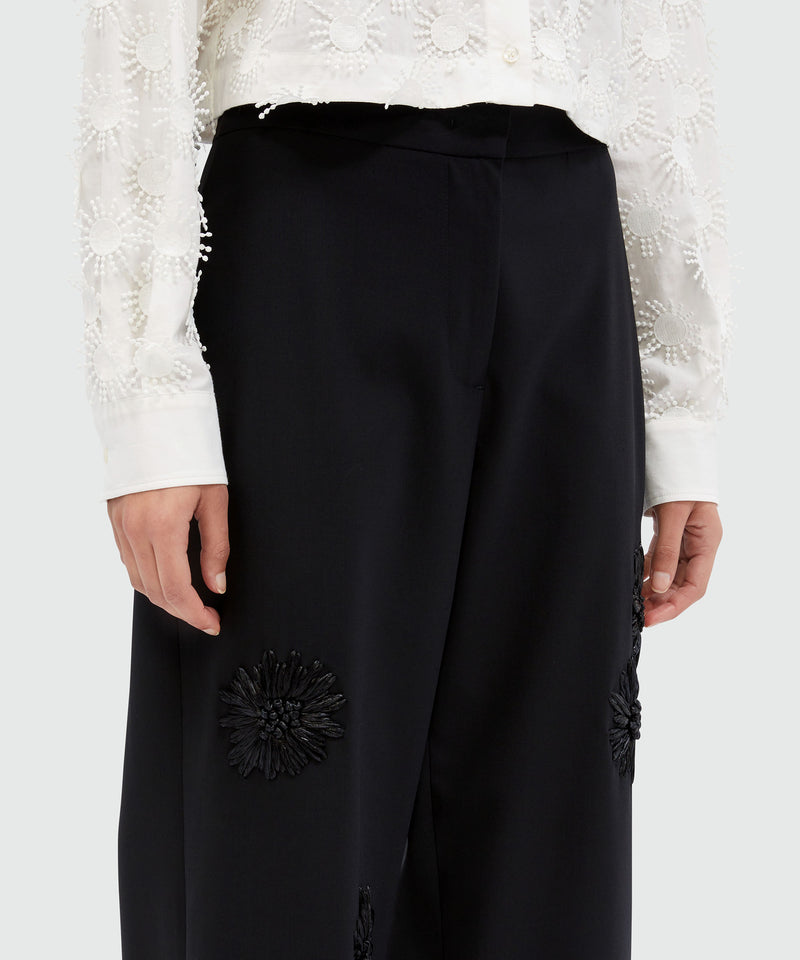 Wool trousers with raffia applications Black Women 