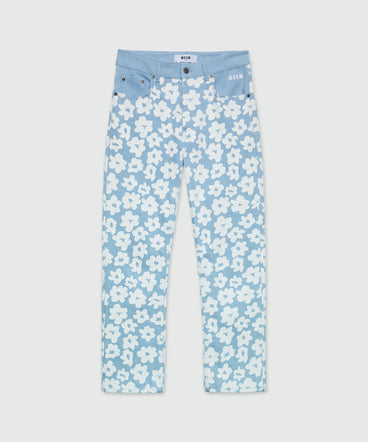 Denim trousers with flower print