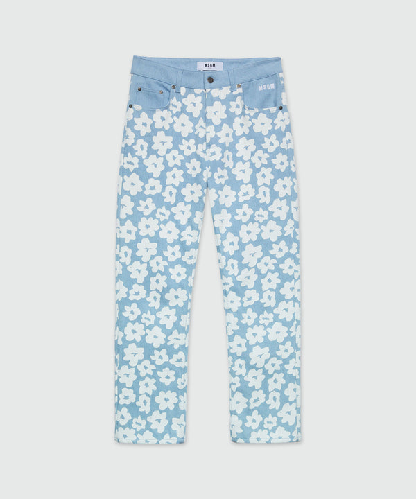 Denim trousers with flower print