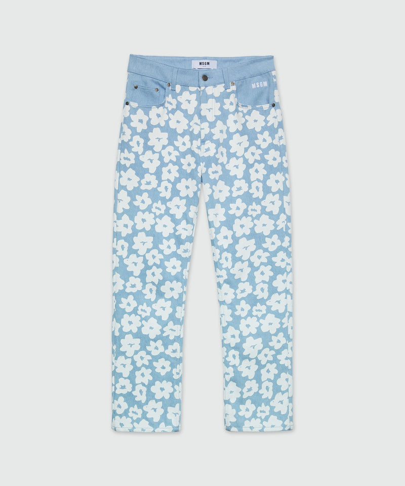 Denim trousers with flower print BLUE Women 