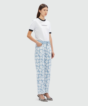 Denim trousers with flower print