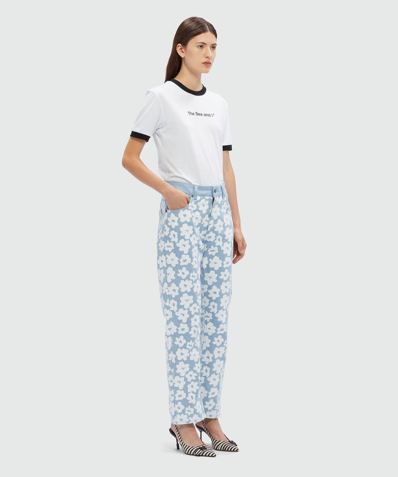 Denim trousers with flower print BLUE Women 