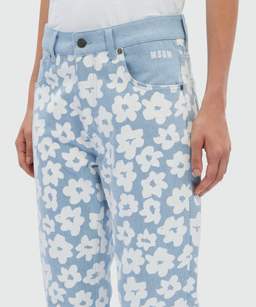 Denim trousers with flower print