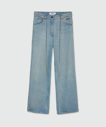 Wide leg trousers in light blue washed denim