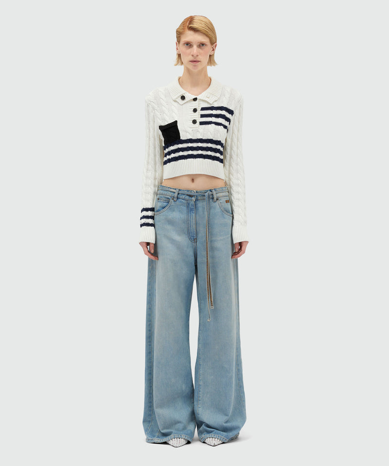 Wide leg trousers in light blue washed denim BLUE Women 