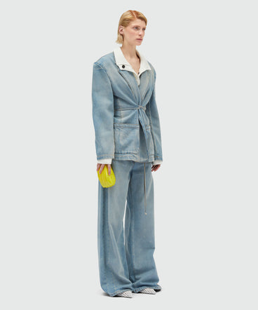 Wide leg trousers in light blue washed denim