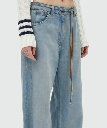 Wide leg trousers in light blue washed denim