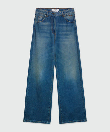 Wide leg trousers in blue washed denim