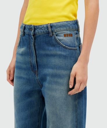 Wide leg trousers in blue washed denim