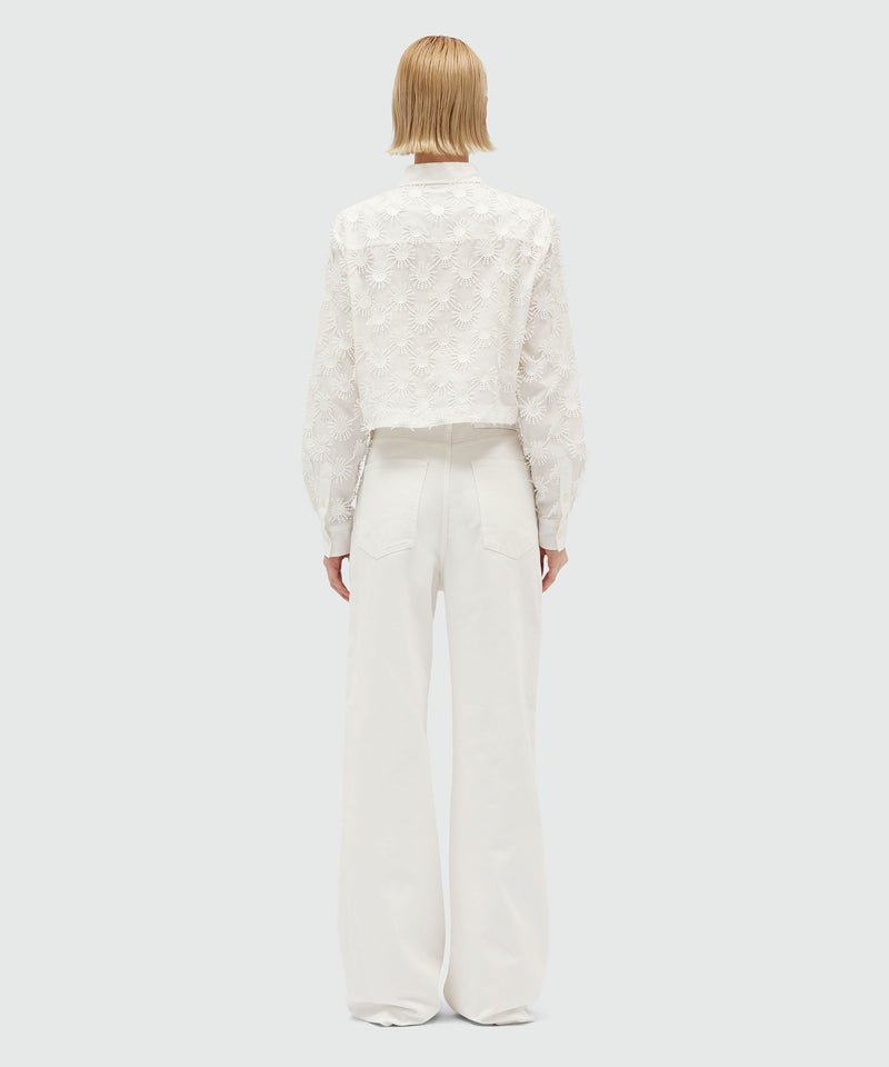 White denim trousers with raffia flowers OFF WHITE Women 