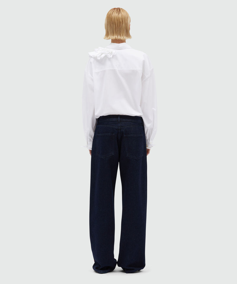 Pantalone in raw denim indaco con ricami BLU NAVY Donna 