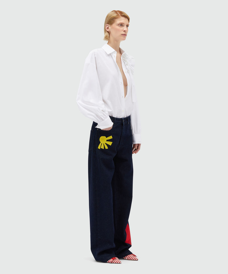 Indigo raw denim trousers with embroidery NAVY Women 