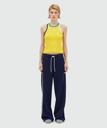 Blue jogger trousers with embroidery à jour