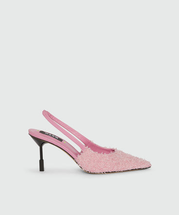 Slingback in pelle e tessuto con tacco Iconico MSGM