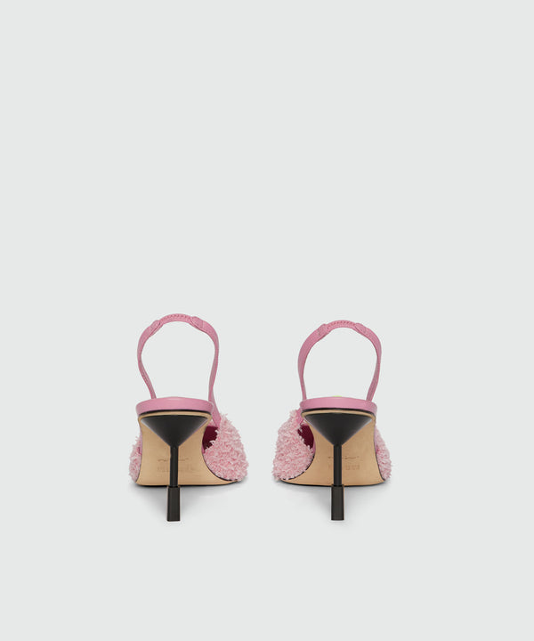 Slingback in pelle e tessuto con tacco Iconico MSGM