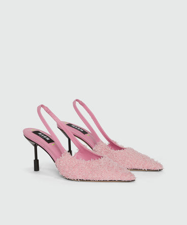 Slingback in pelle e tessuto con tacco Iconico MSGM