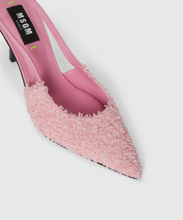 Leather and fabric slingback with iconic MSGM heel