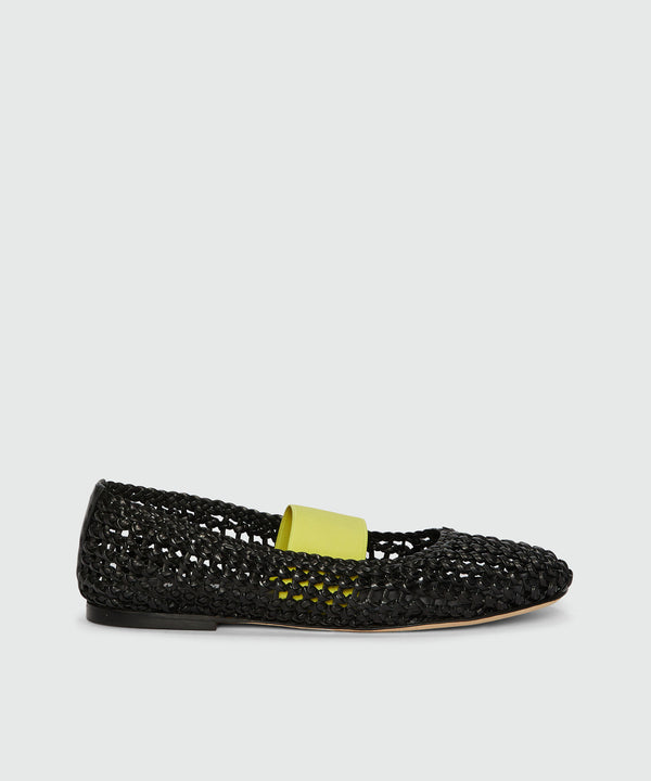 Black woven leather ballerinas with band