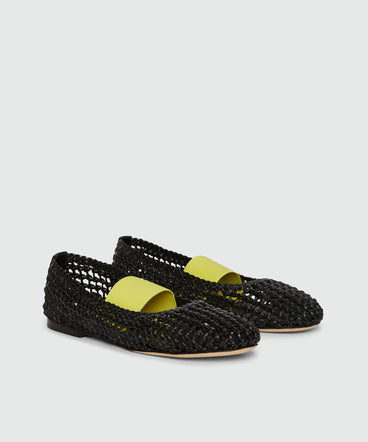 Black woven leather ballerinas with band