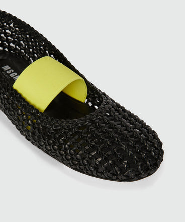 Black woven leather ballerinas with band